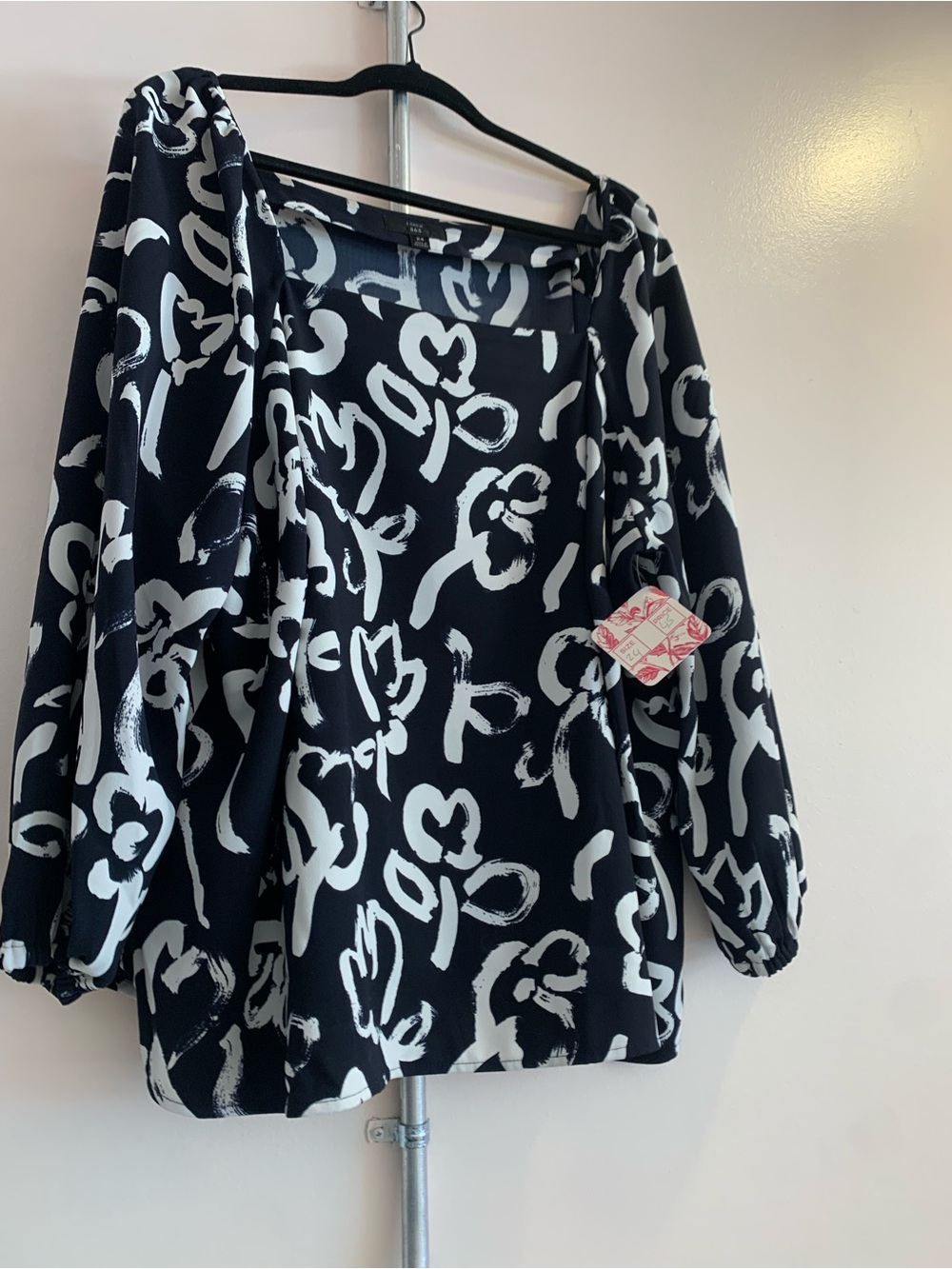 J. Crew Black Top with White Abstract Floral Print
